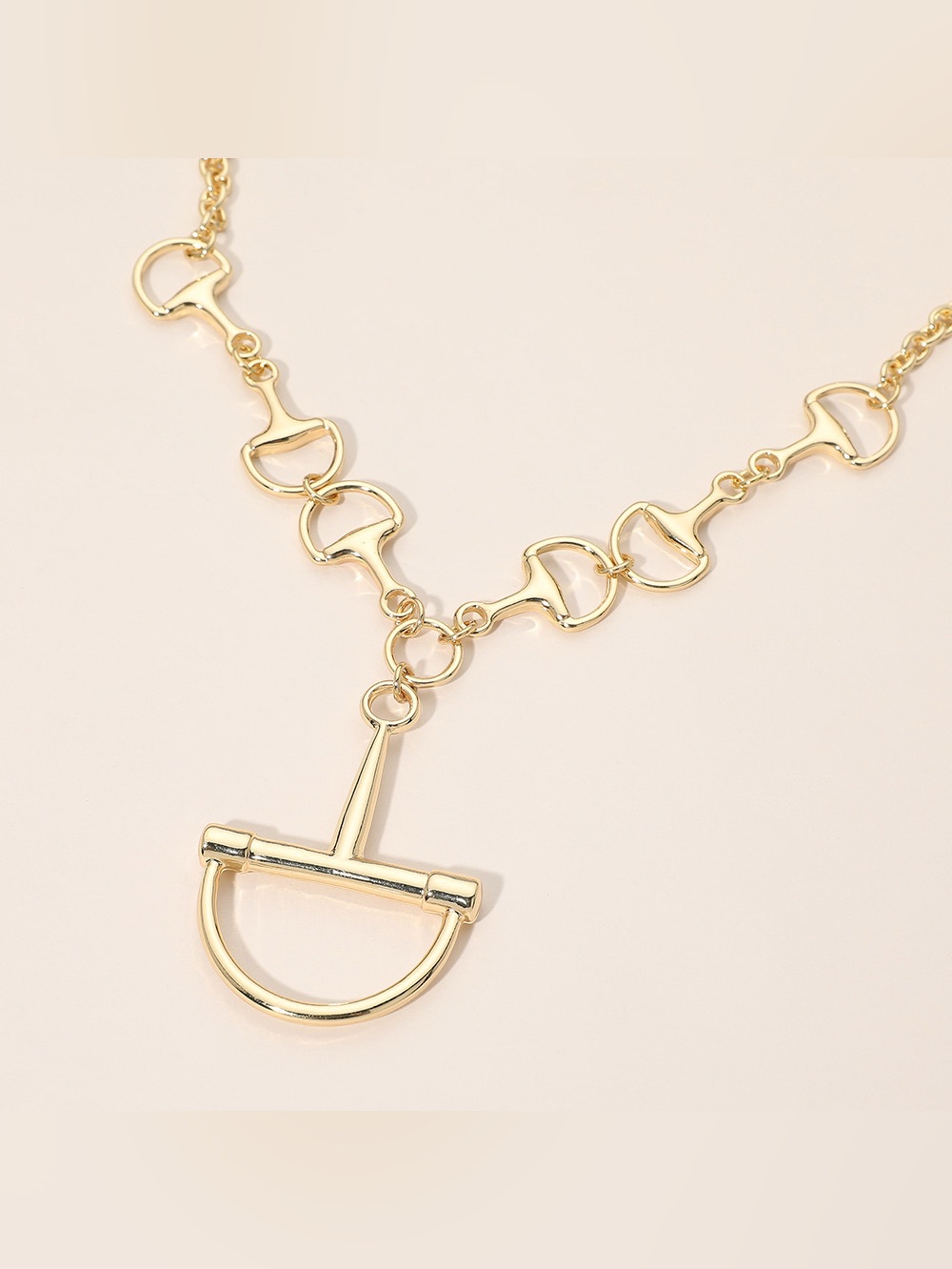 18K Gold Dipped Equestrian Stirrup Pendant Horsebit Link Chain Necklace